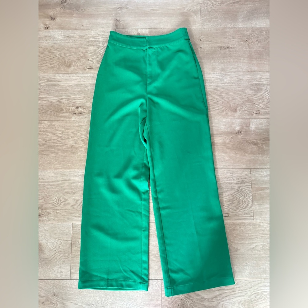 Mo:Vint High Waist Bright Green Straight Leg Trousers